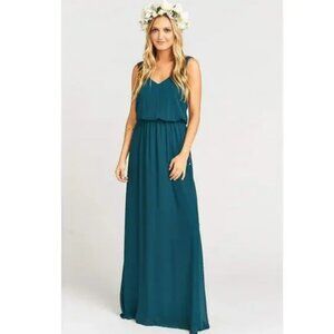 Show Me Your Mumu Chiffon Kendall V-Neck Sleeveless Maxi Dress Deep Jade - NWT